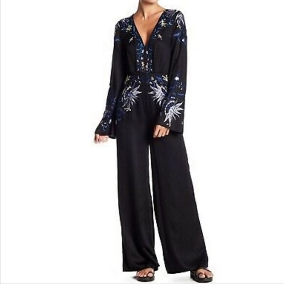 Free People Pants - Free People Gypsy Floral Embroidered Jumpsuit size 10 New with Tags